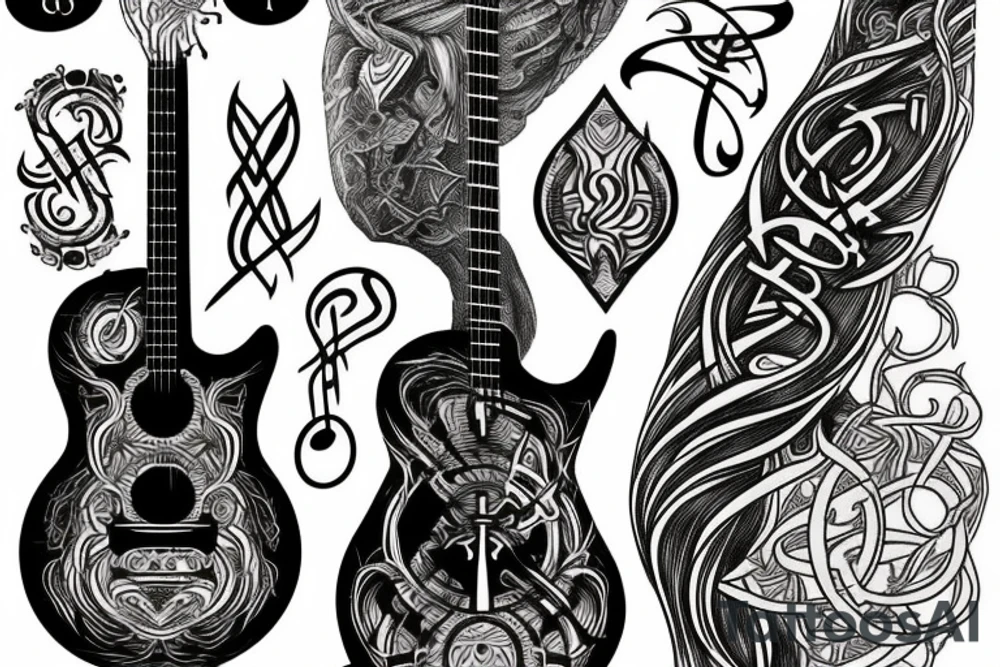 Yggdrasil, guitar, rune, music tattoo idea