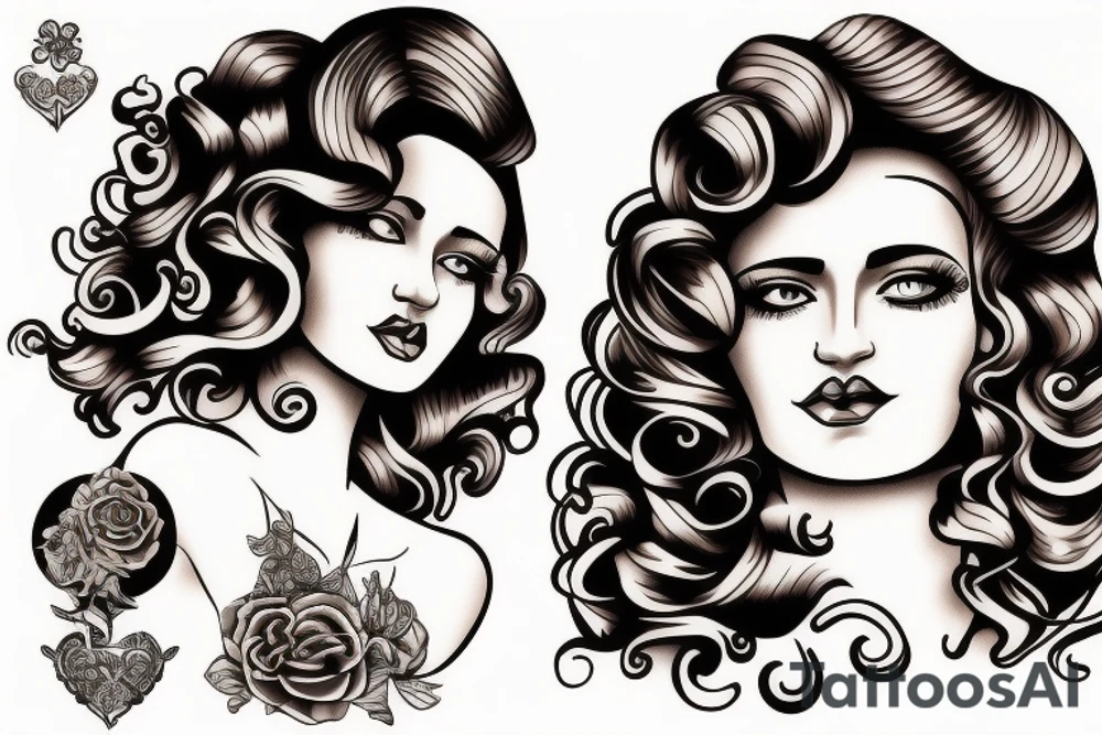 beautiful young woman curly hair tattoo idea