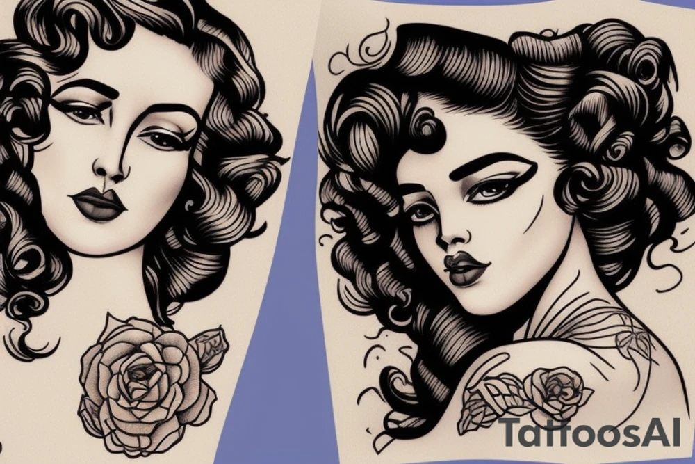 beautiful young woman curly hair tattoo idea