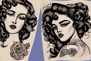 beautiful young woman curly hair tattoo idea