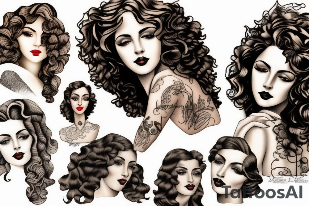 beautiful young woman curly hair tattoo idea