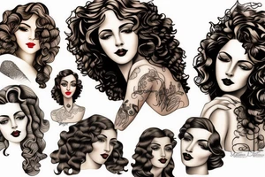 beautiful young woman curly hair tattoo idea