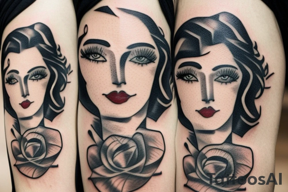 beautiful young woman curly black hair tattoo idea