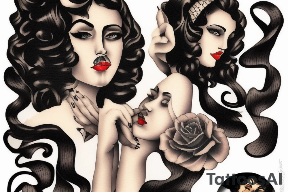 beautiful young woman curly black hair tattoo idea