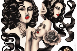 beautiful young woman curly black hair tattoo idea