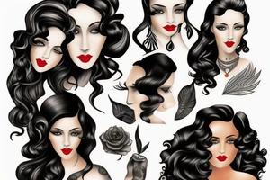 beautiful young woman long curly black hair tattoo idea