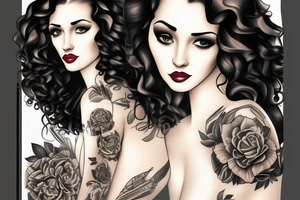 beautiful young woman long curly black hair tattoo idea