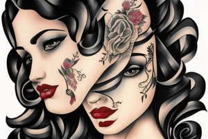 beautiful young woman long curly black hair tattoo idea
