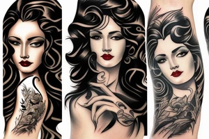 beautiful young woman long curly black hair tattoo idea