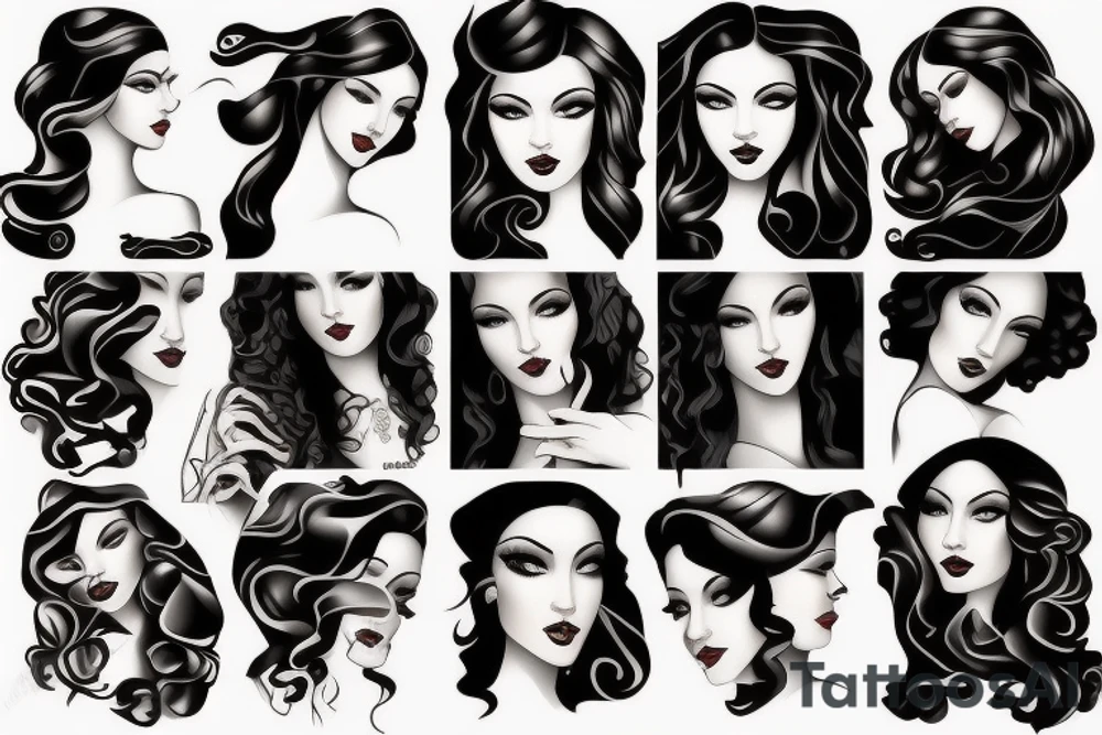beautiful young woman long curly black hair tattoo idea