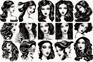 beautiful young woman long curly black hair tattoo idea