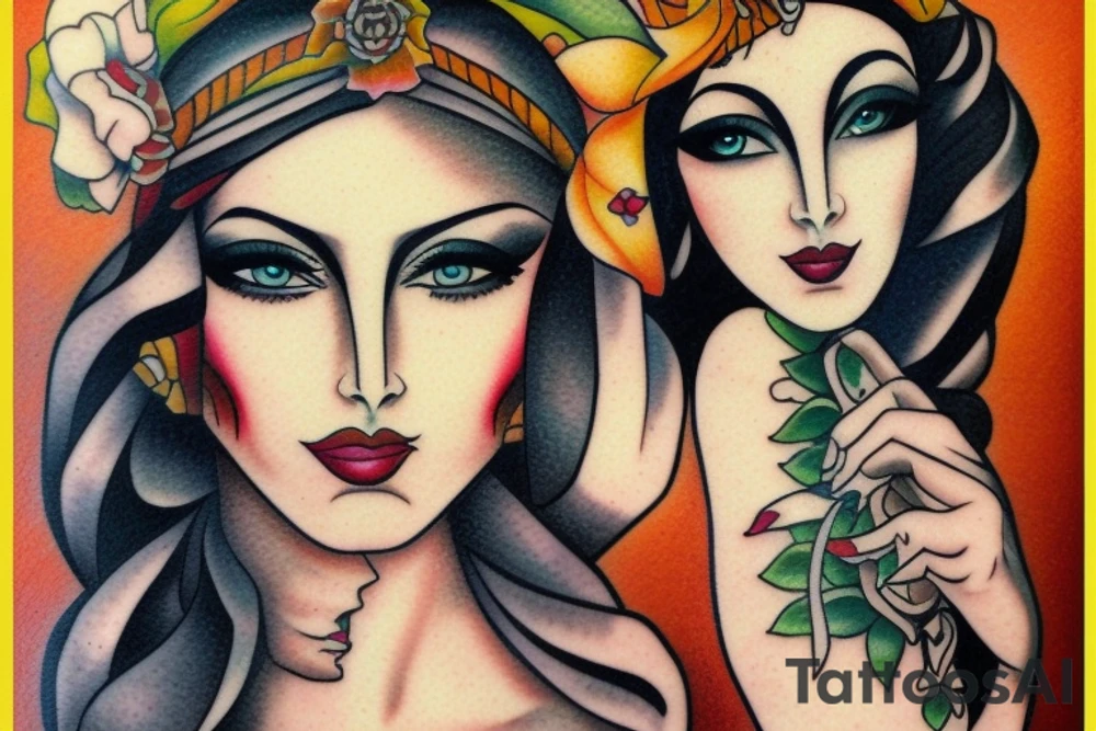 gypsy woman green eyes tattoo idea