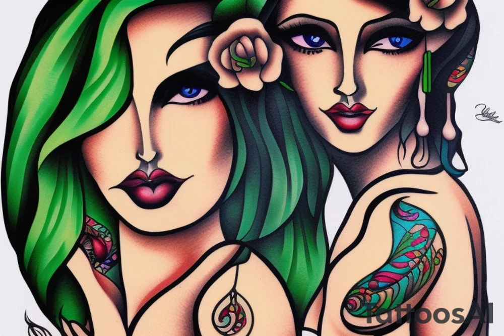 gypsy woman green eyes tattoo idea