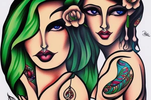 gypsy woman green eyes tattoo idea