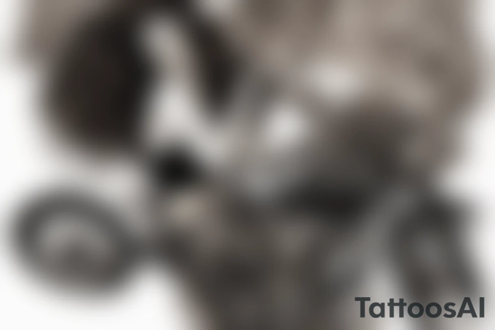 curly haired brunette riding motorcycle tattoo idea