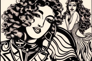 curly haired brunette riding motorcycle tattoo idea