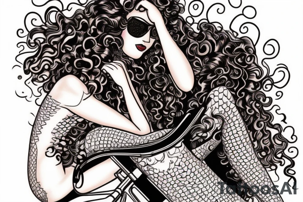 curly haired brunette riding motorcycle tattoo idea