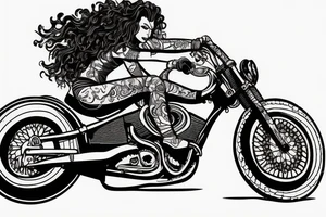 curly haired brunette riding motorcycle tattoo idea