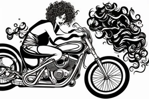 curly haired brunette riding motorcycle tattoo idea