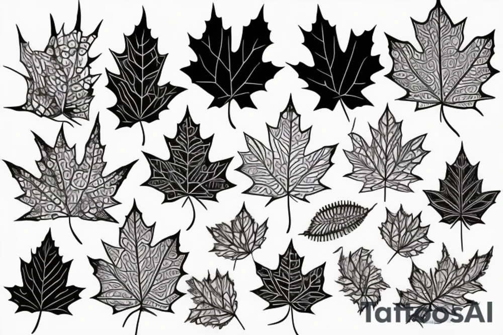 Golden ratio lines and dots with maple leaf tattoo idea
