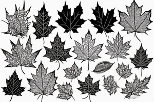 Golden ratio lines and dots with maple leaf tattoo idea