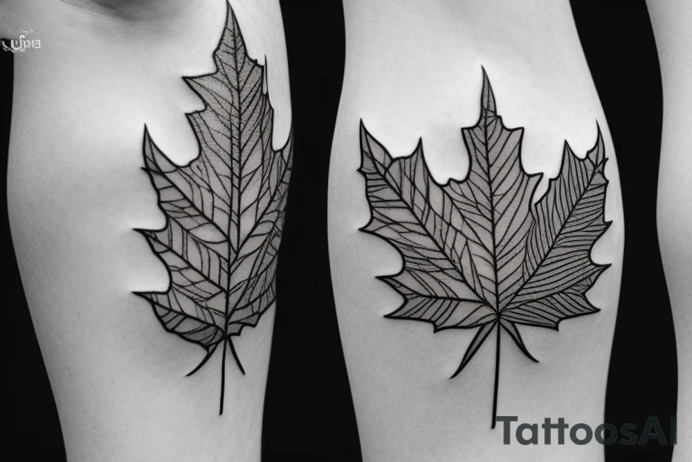 Golden ratio line maple leaf tattoo idea