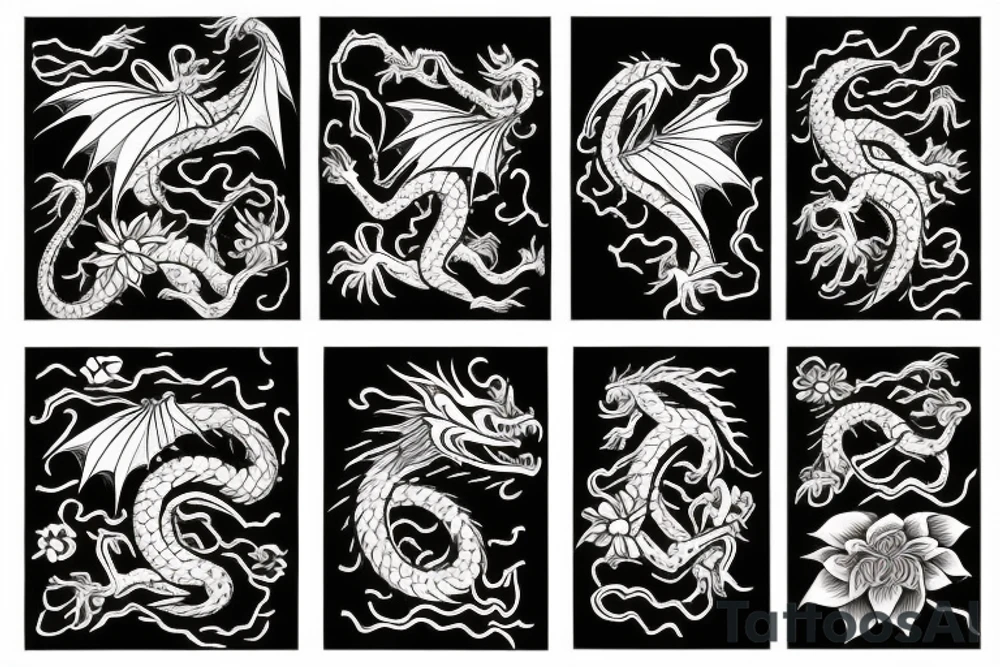 Dragons and flowers tattoo idea