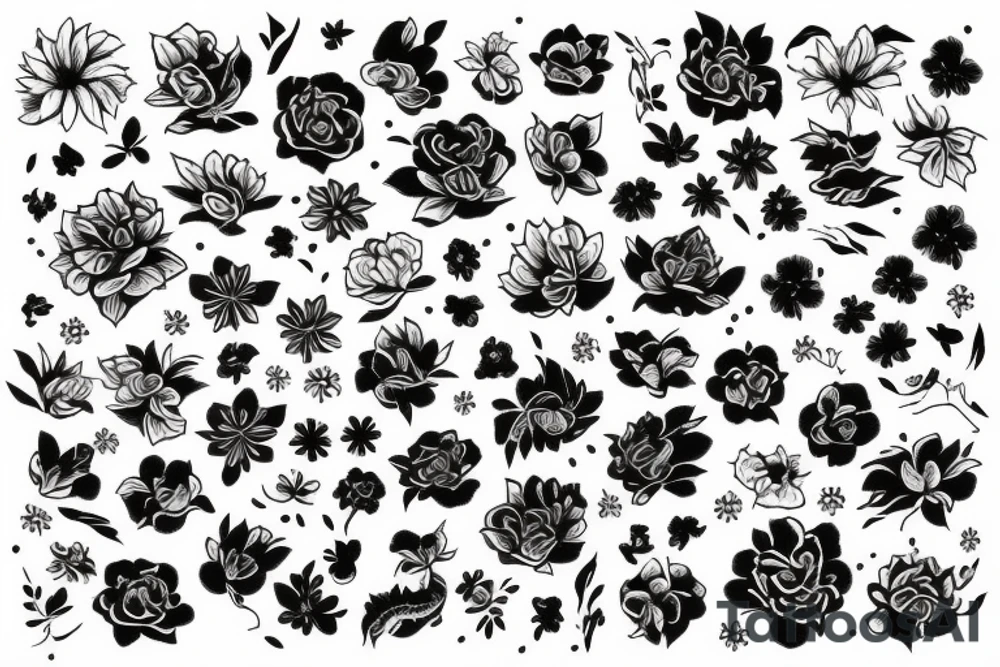 Dragons and flowers, arm sleeve tattoo idea