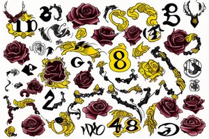 The number 8 with maroon and yellow tattoo idea