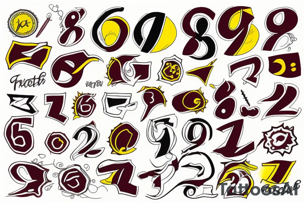 The number 8 with maroon and yellow tattoo idea