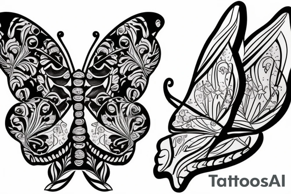 Butterfly with orcas around and tulip tattoo idea
