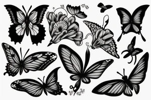 Butterfly with orcas around and tulip tattoo idea