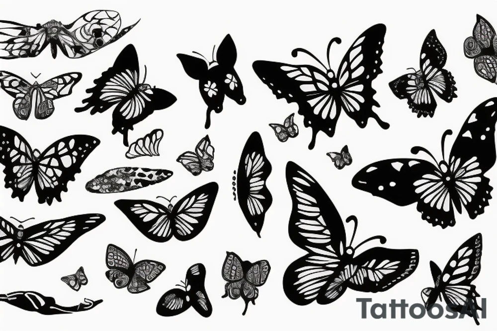 Butterfly with orcas around tattoo idea