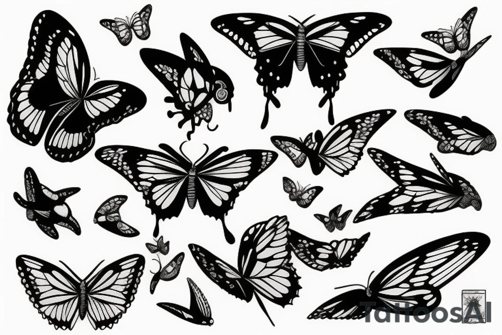 Butterfly with orcas around tattoo idea