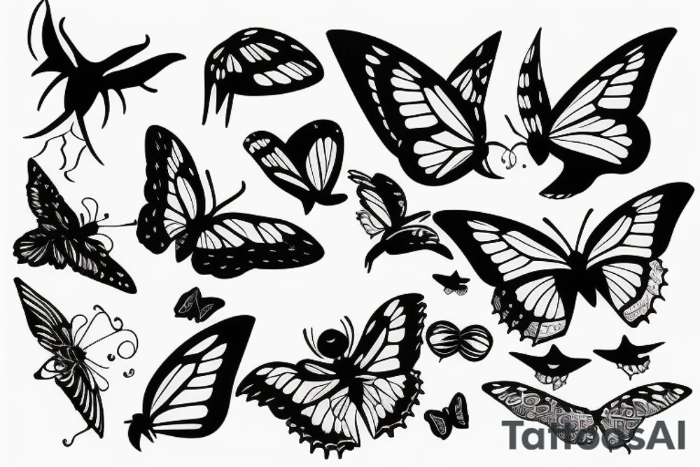 Butterfly with orcas around tattoo idea
