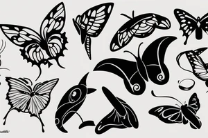 Butterfly with orcas around tattoo idea