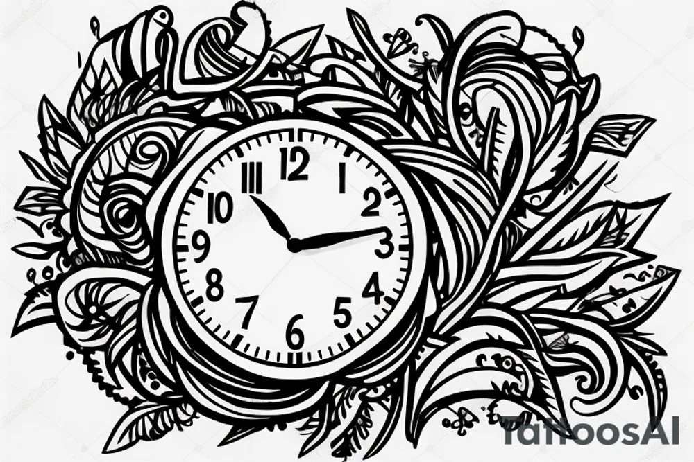 A shoulder tattoo of a clock wrapped in wreath tattoo idea