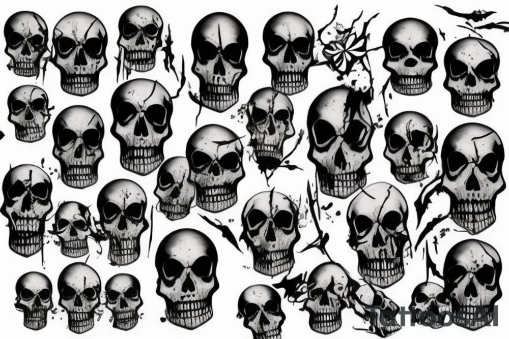 dark realistic 
 skulls tattoo idea