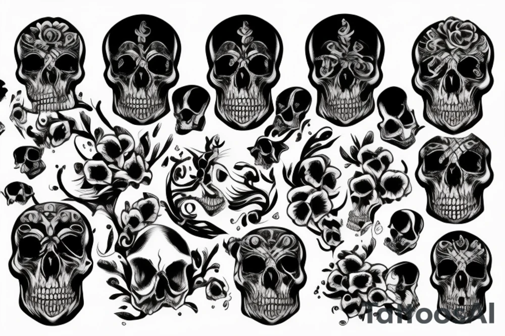 dark realistic 
 skulls tattoo idea