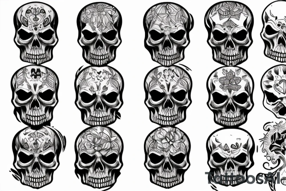dark realistic 
 skulls tattoo idea