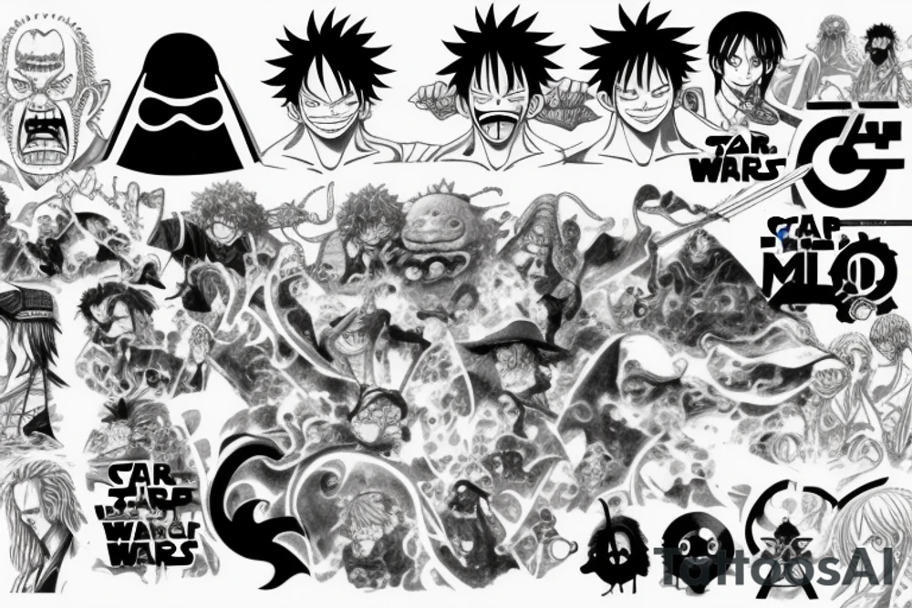 One piece, lord of the rings, Yu Yu hakusho, Star Wars, tattoo idea