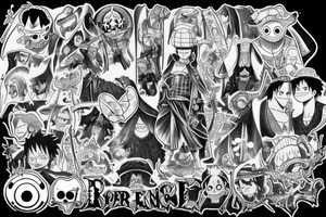 One piece iconic scenes combined with lord of the rings tree of Gondor tattoo idea