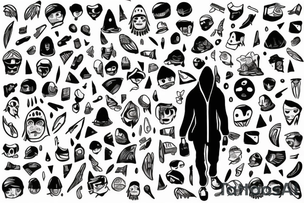 Alone man in a hood under rain tattoo idea