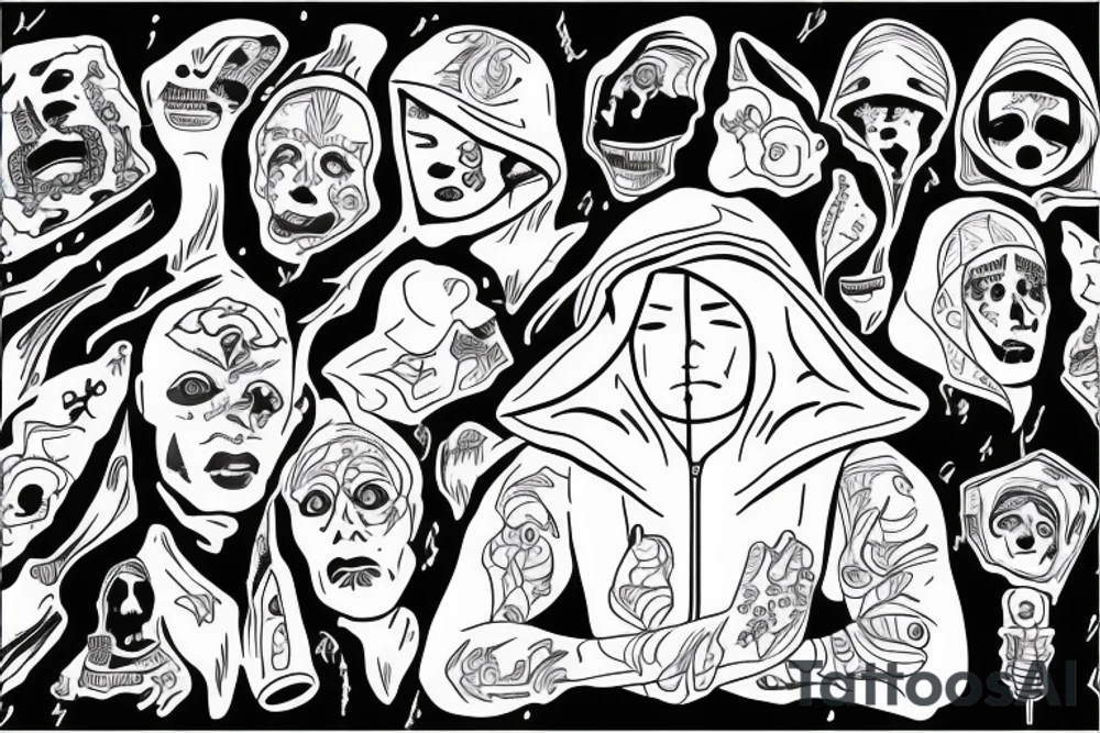 Lone man in a hood under rain tattoo idea