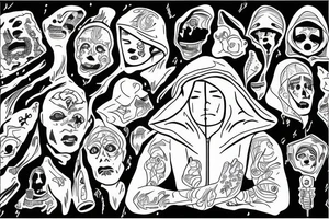 Lone man in a hood under rain tattoo idea
