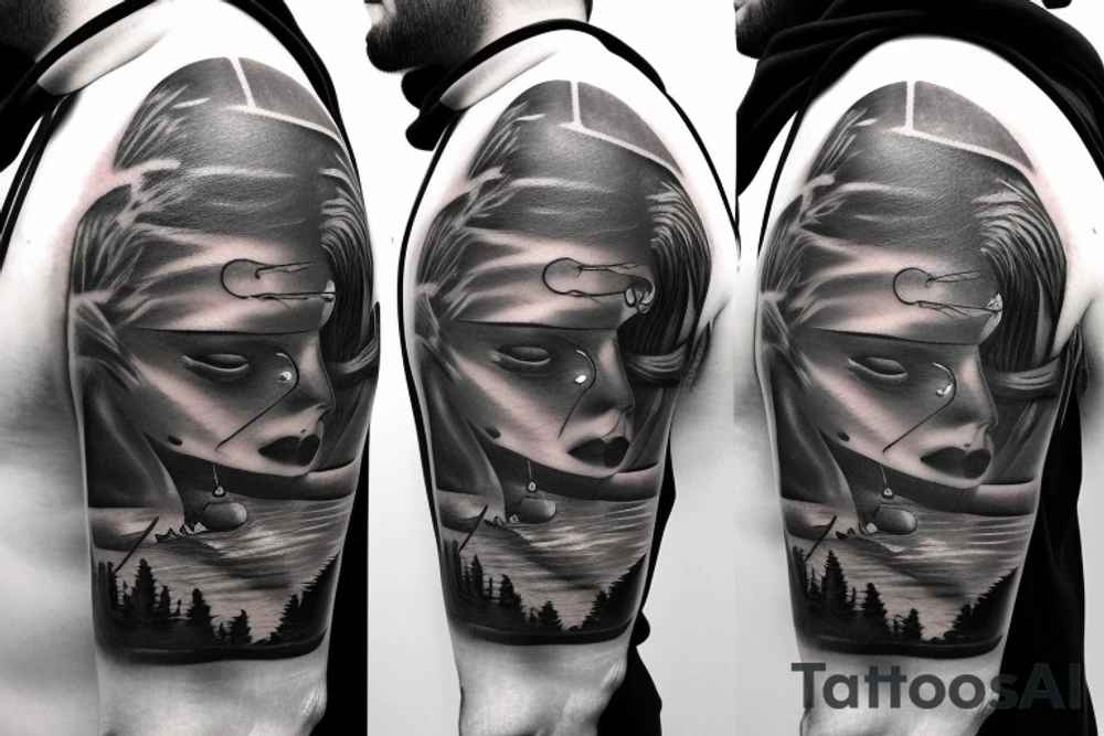 Lone man in a hood under rain tattoo idea
