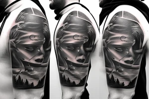 Lone man in a hood under rain tattoo idea