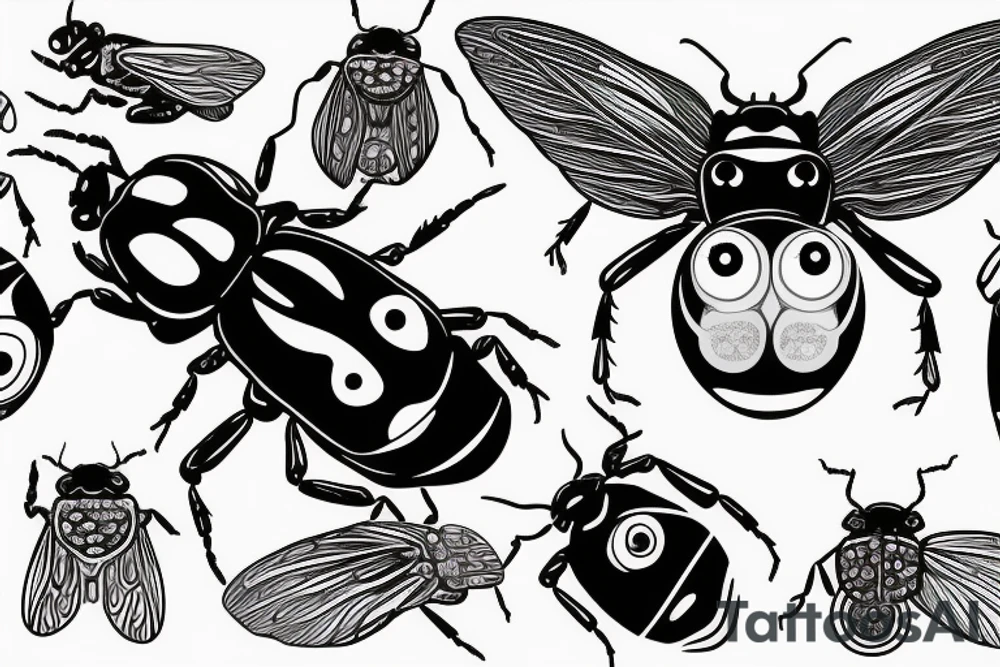 Beetle with eyes and wings out tattoo idea