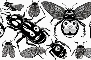 Beetle with eyes and wings out tattoo idea