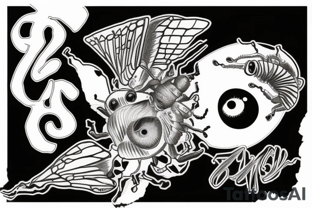 Beetle with eyes and wings out tattoo idea